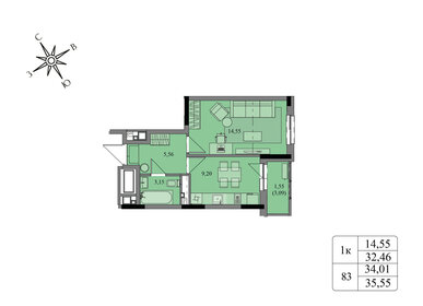 30 м², квартира-студия 3 333 828 ₽ - изображение 46