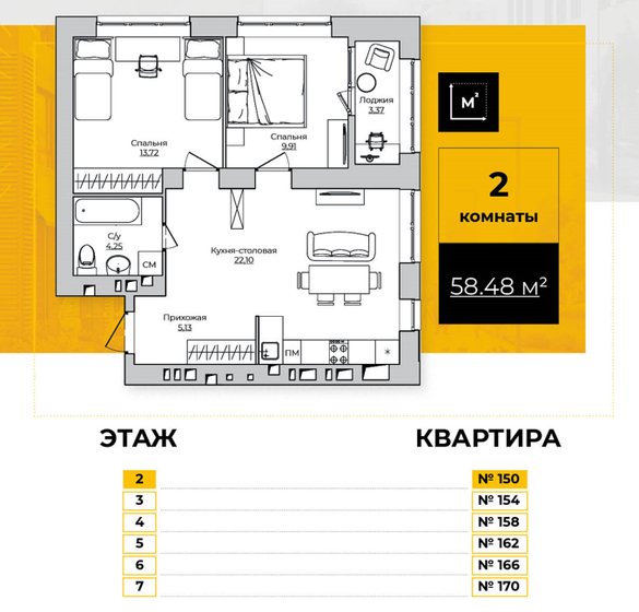 58,5 м², 2-комнатная квартира 6 583 709 ₽ - изображение 46