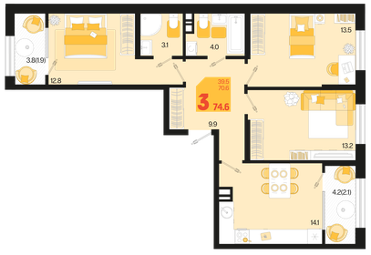 76,8 м², 3-комнатная квартира 10 060 800 ₽ - изображение 9