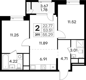 57,3 м², 2-комнатная квартира 13 369 999 ₽ - изображение 15