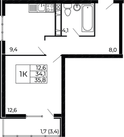 Квартира 35,8 м², 1-комнатная - изображение 1