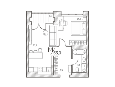 54,4 м², 1-комнатная квартира 13 800 000 ₽ - изображение 53