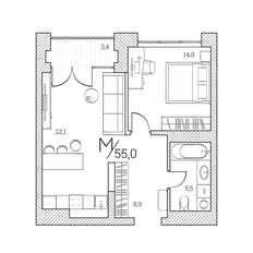 Квартира 55 м², 1-комнатные - изображение 2