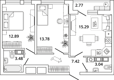 63,1 м², 2-комнатная квартира 16 900 000 ₽ - изображение 13