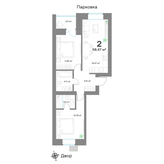 58,3 м², 2-комнатная квартира 8 110 300 ₽ - изображение 31