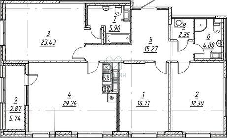 Квартира 118,9 м², 3-комнатная - изображение 1