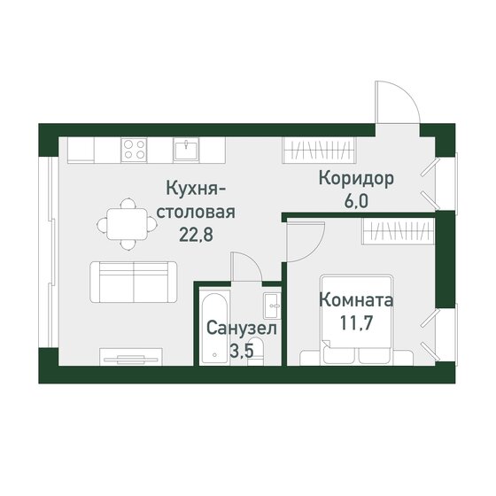 43,4 м², 1-комнатная квартира 5 468 400 ₽ - изображение 1