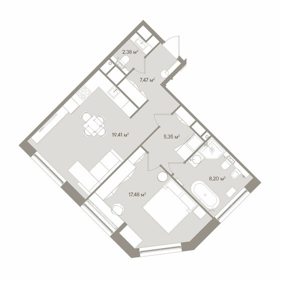 60,3 м², 2-комнатные апартаменты 54 948 304 ₽ - изображение 1
