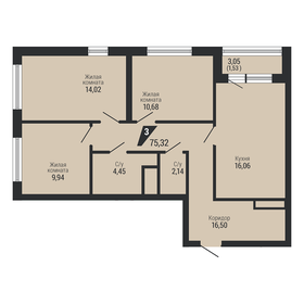 Квартира 75,3 м², 3-комнатная - изображение 2
