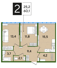 65,5 м², 2-комнатная квартира 11 900 000 ₽ - изображение 66