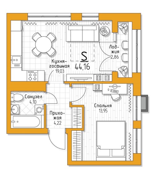 44,2 м², 1-комнатная квартира 4 416 000 ₽ - изображение 19