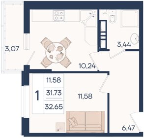 Квартира 32,7 м², 1-комнатная - изображение 1