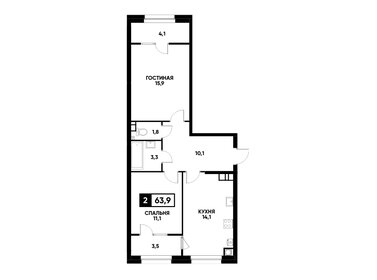 Квартира 63,9 м², 2-комнатная - изображение 1