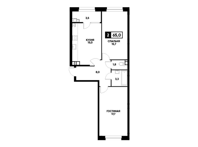 65 м², 2-комнатная квартира 6 311 500 ₽ - изображение 12