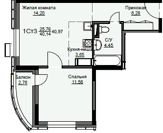 Квартира 41 м², 1-комнатная - изображение 1