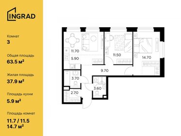 Квартира 63,5 м², 3-комнатная - изображение 1