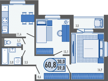 60 м², 3-комнатная квартира 3 100 000 ₽ - изображение 6