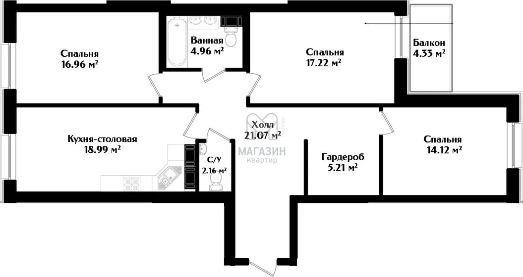 102 м², 3-комнатная квартира 42 260 000 ₽ - изображение 1