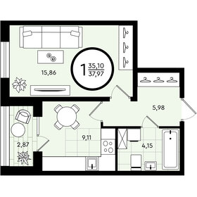 Квартира 38 м², 1-комнатная - изображение 1