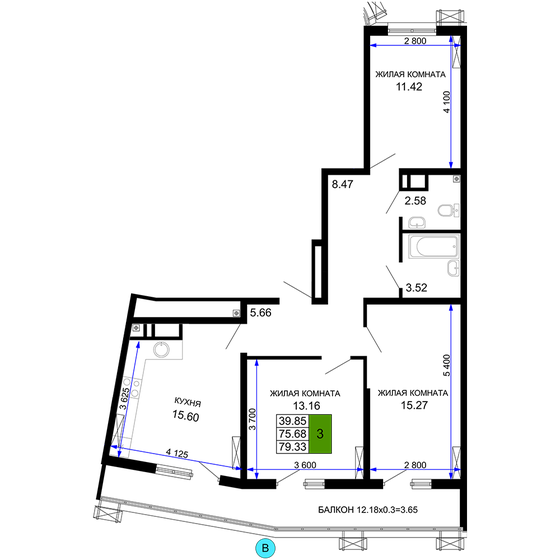 79,3 м², 3-комнатная квартира 11 899 500 ₽ - изображение 14