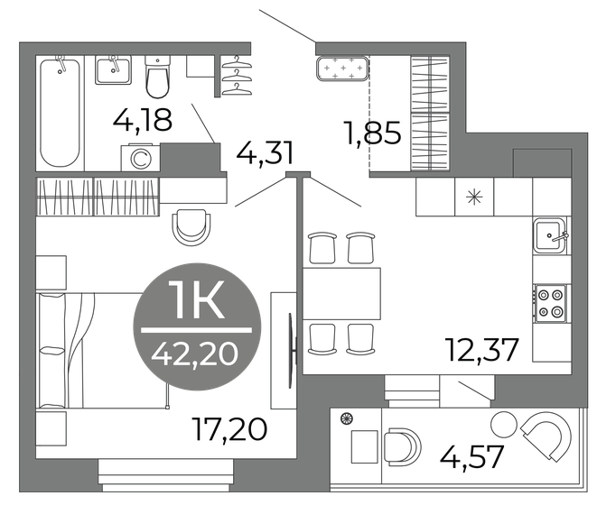 42,2 м², 1-комнатная квартира 5 567 282 ₽ - изображение 1