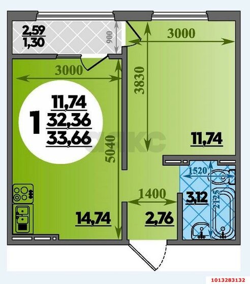 32,3 м², 1-комнатная квартира 5 000 000 ₽ - изображение 1