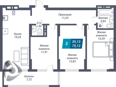 Квартира 93,7 м², 3-комнатная - изображение 1