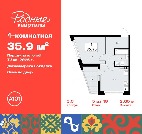 35,9 м², 1-комнатная квартира 8 107 673 ₽ - изображение 32