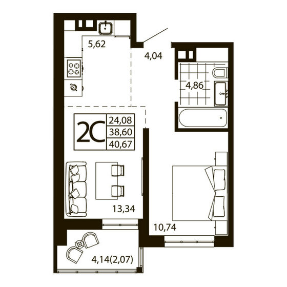 40,5 м², 2-комнатная квартира 5 379 850 ₽ - изображение 84