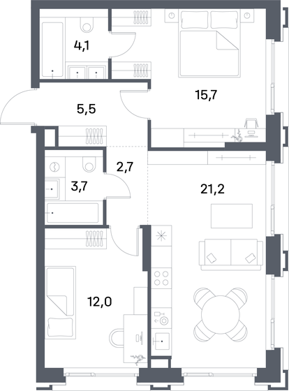 64,9 м², 2-комнатная квартира 29 830 246 ₽ - изображение 1