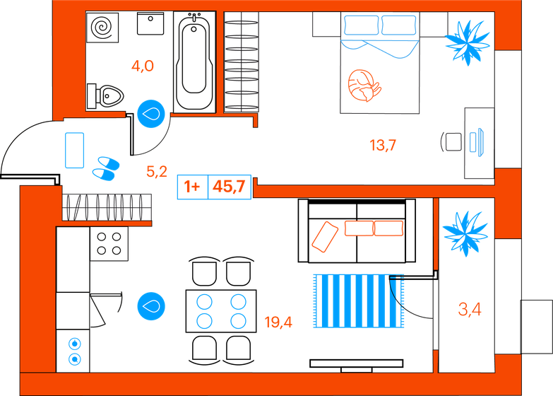 45,7 м², 1-комнатная квартира 5 730 000 ₽ - изображение 21