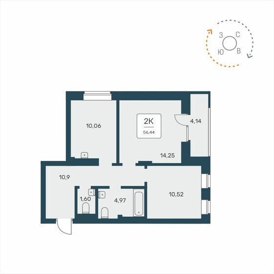 56,4 м², 2-комнатная квартира 7 900 000 ₽ - изображение 1