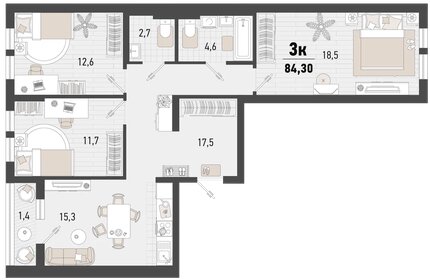 Квартира 84,3 м², 3-комнатная - изображение 1