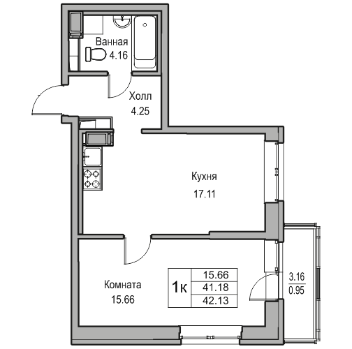 41,2 м², 1-комнатная квартира 8 038 404 ₽ - изображение 1