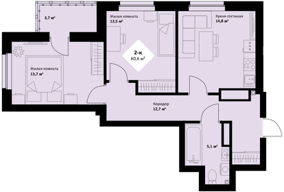 Квартира 60,6 м², 2-комнатная - изображение 1