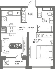 Квартира 32,5 м², 1-комнатная - изображение 1