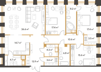 157,4 м², 3-комнатная квартира 58 500 000 ₽ - изображение 61