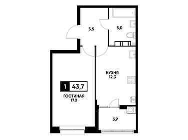 Квартира 43,7 м², 1-комнатная - изображение 1