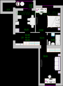61 м², 2-комнатная квартира 18 275 000 ₽ - изображение 34