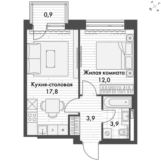 38,5 м², 2-комнатная квартира 12 226 330 ₽ - изображение 15