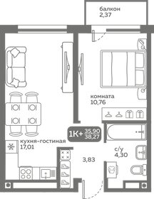 Квартира 35,9 м², 1-комнатная - изображение 1