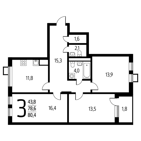 80,4 м², 3-комнатная квартира 18 741 240 ₽ - изображение 1
