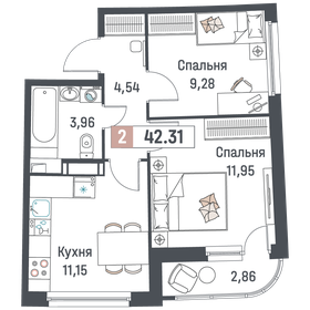 42,3 м², 2-комнатная квартира 7 205 393 ₽ - изображение 3