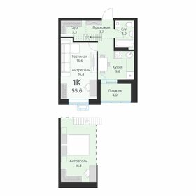 Квартира 55,6 м², 1-комнатная - изображение 1