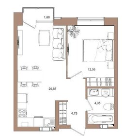 Квартира 44 м², 2-комнатная - изображение 1