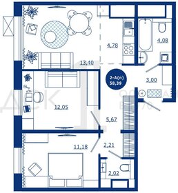 61,6 м², 2-комнатная квартира 9 050 000 ₽ - изображение 24