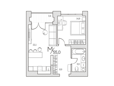 54,4 м², 1-комнатная квартира 13 800 000 ₽ - изображение 49