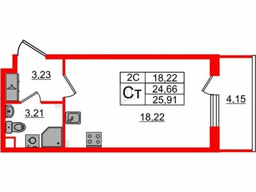 Квартира 24,7 м², студия - изображение 1