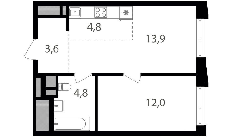39,1 м², 2-комнатная квартира 14 009 530 ₽ - изображение 1