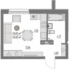 Квартира 24,7 м², студия - изображение 1